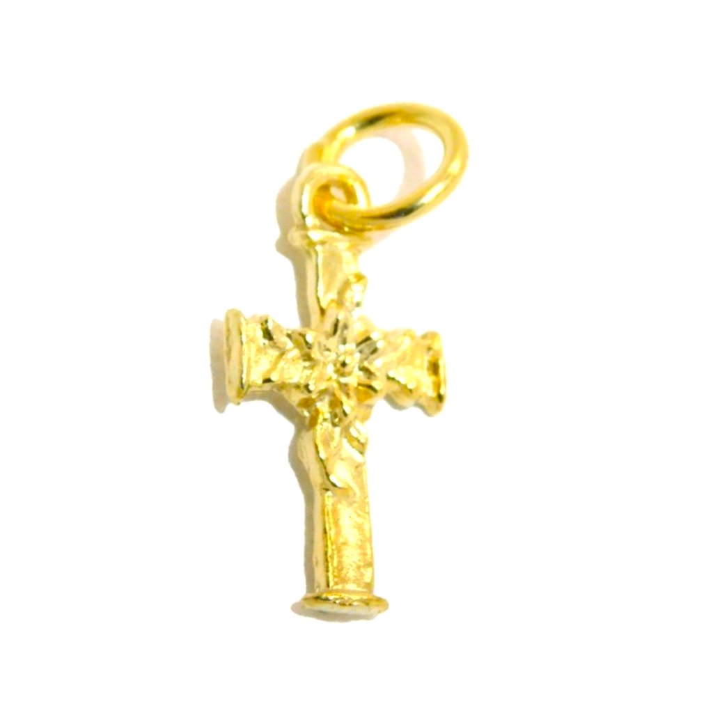 14k Christmas Cross Yellow Gold Pendant Charm